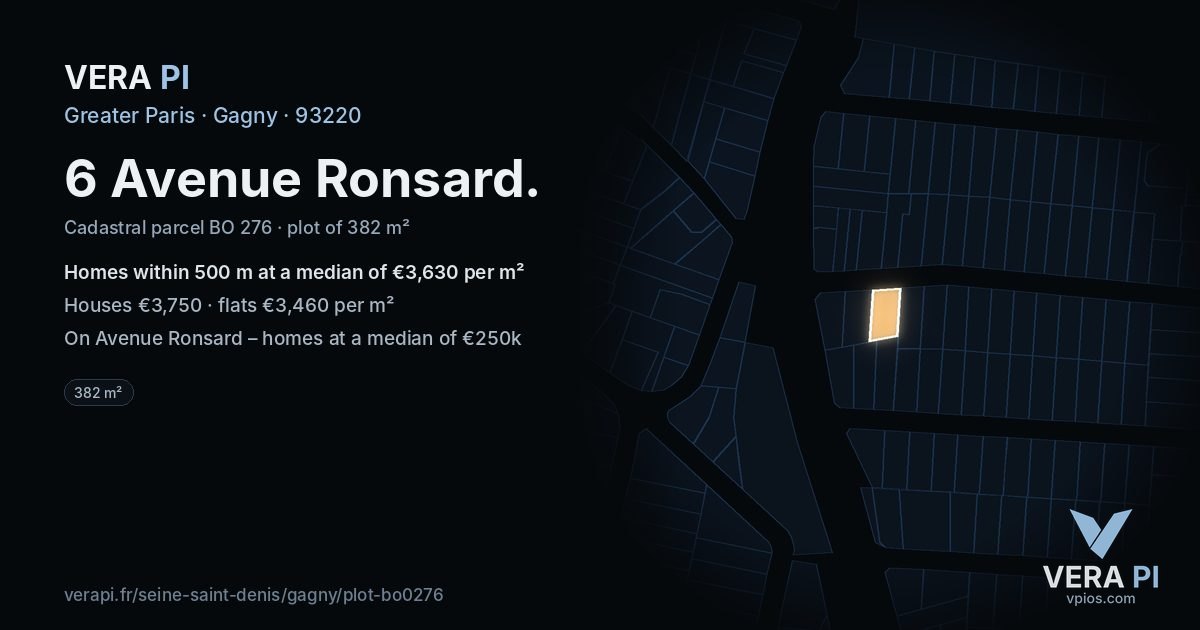 6 Avenue Ronsard, Gagny at night – the plot lit, the parcels around coloured by the prices near them
