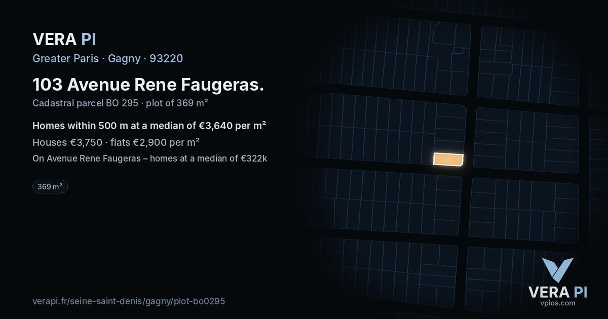 103 Avenue Rene Faugeras, Gagny at night – the plot lit, the parcels around coloured by the prices near them