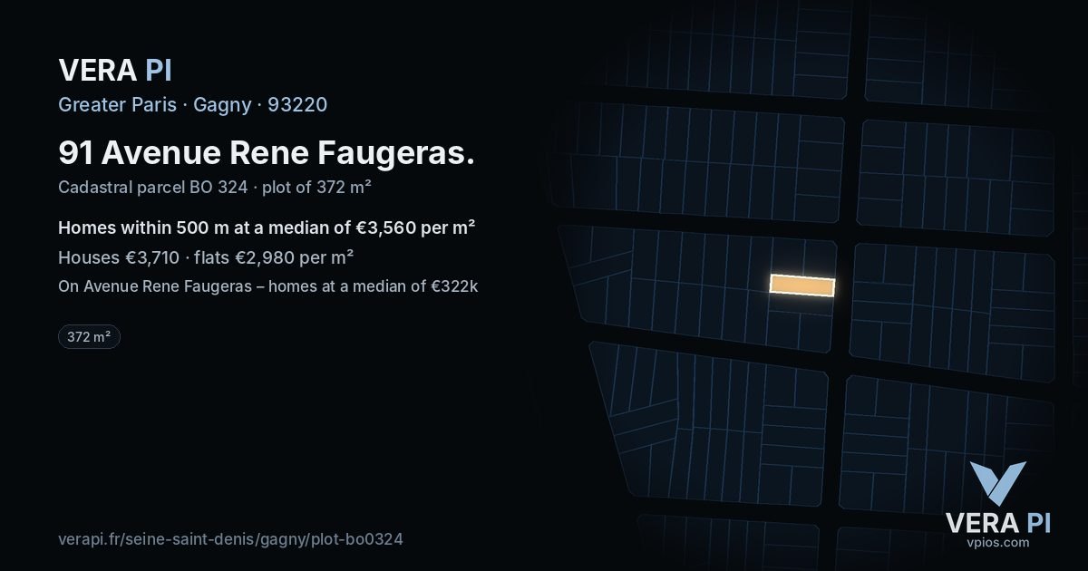 91 Avenue Rene Faugeras, Gagny at night – the plot lit, the parcels around coloured by the prices near them
