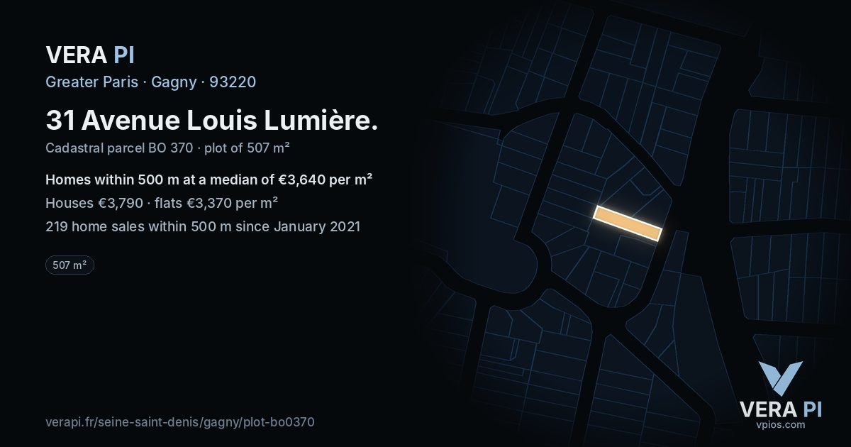 31 Avenue Louis Lumière, Gagny at night – the plot lit, the parcels around coloured by the prices near them