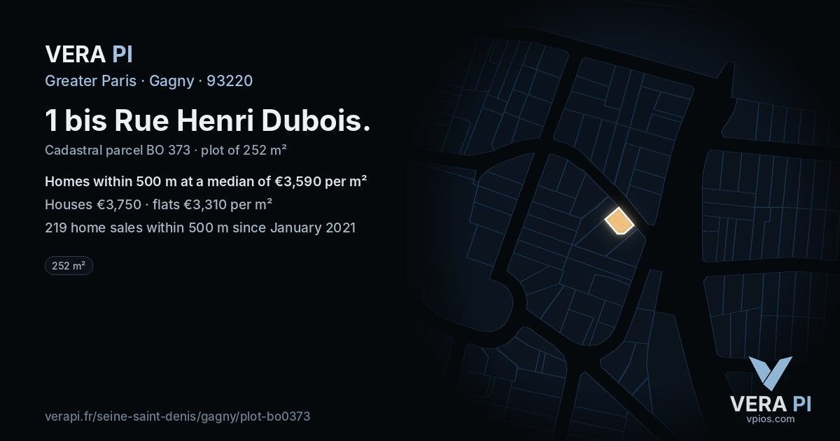 1 bis Rue Henri Dubois, Gagny at night – the plot lit, the parcels around coloured by the prices near them
