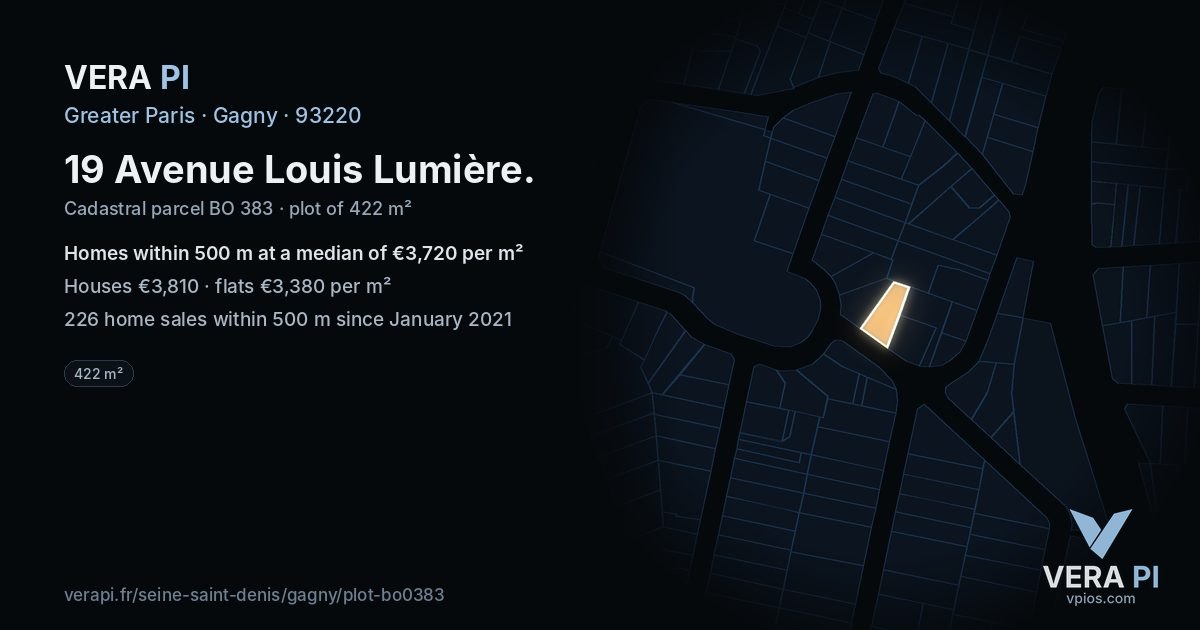 19 Avenue Louis Lumière, Gagny at night – the plot lit, the parcels around coloured by the prices near them