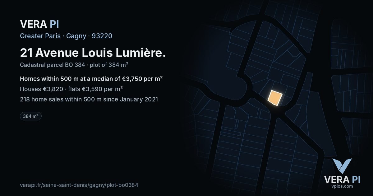 21 Avenue Louis Lumière, Gagny at night – the plot lit, the parcels around coloured by the prices near them