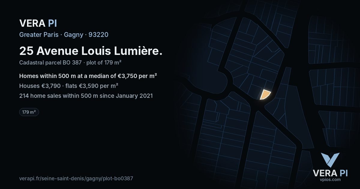 25 Avenue Louis Lumière, Gagny at night – the plot lit, the parcels around coloured by the prices near them