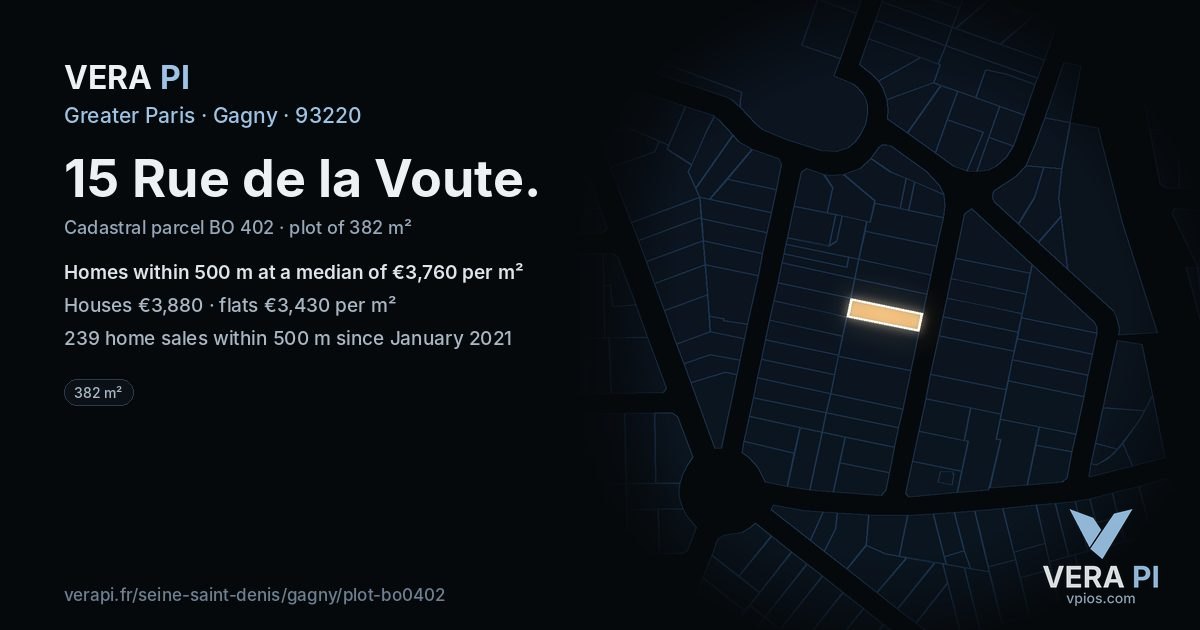 15 Rue de la Voute, Gagny at night – the plot lit, the parcels around coloured by the prices near them
