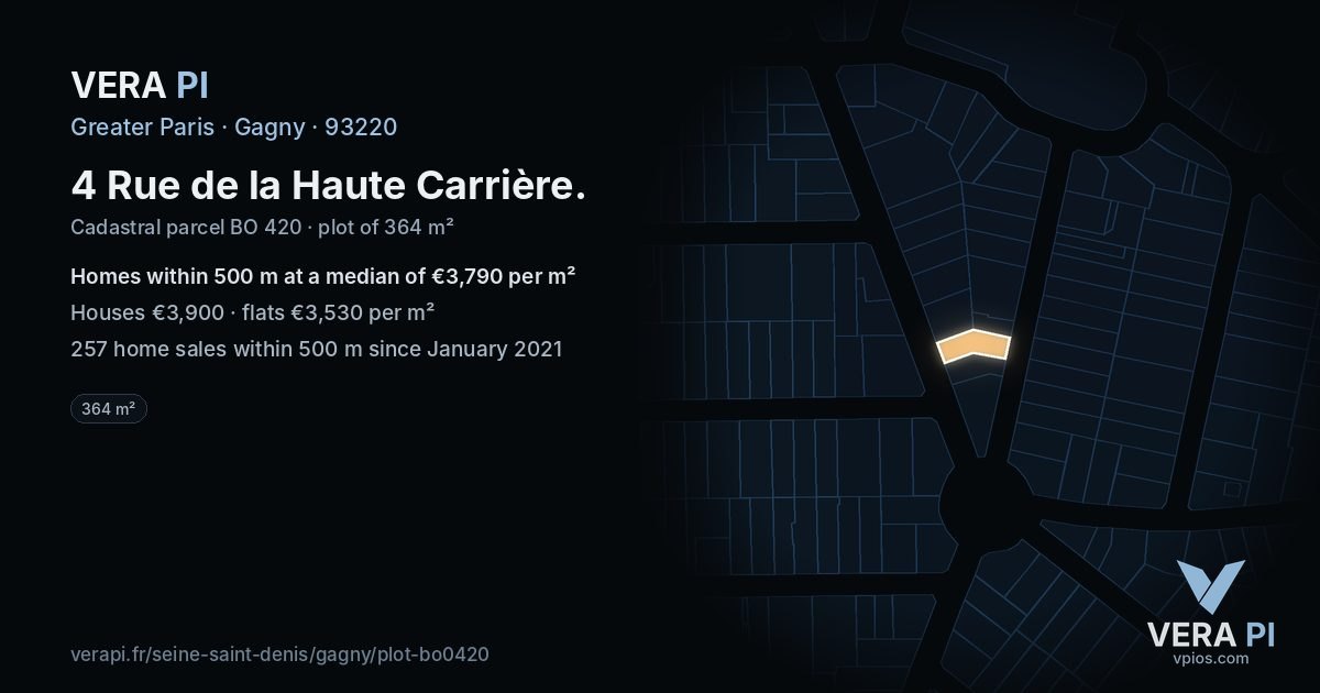 4 Rue de la Haute Carrière, Gagny at night – the plot lit, the parcels around coloured by the prices near them