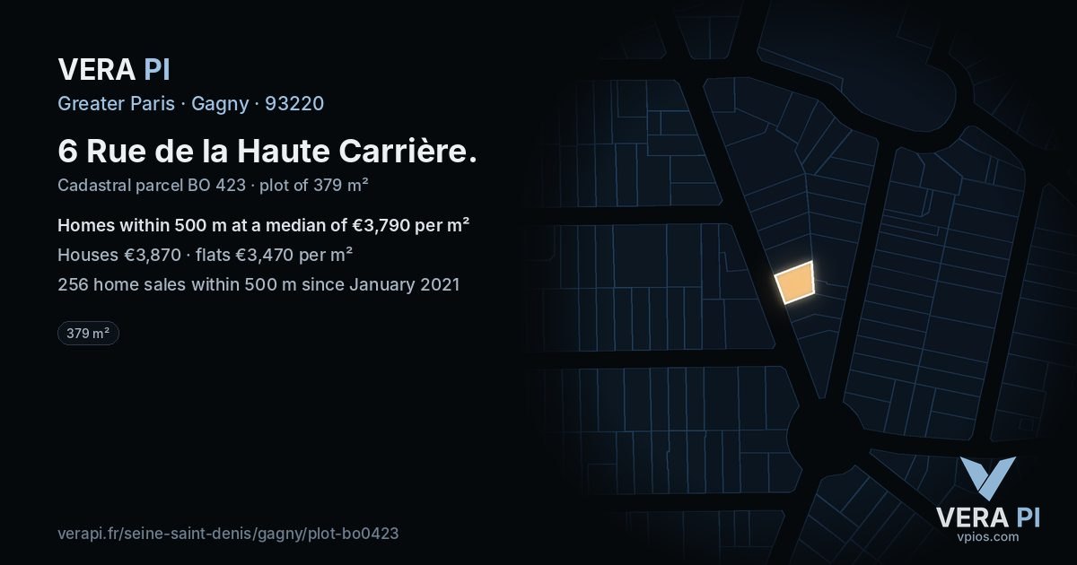 6 Rue de la Haute Carrière, Gagny at night – the plot lit, the parcels around coloured by the prices near them