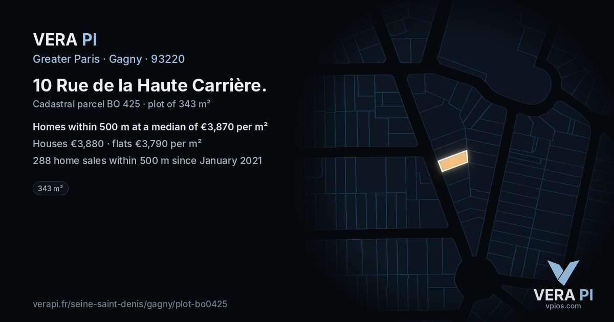 10 Rue de la Haute Carrière, Gagny at night – the plot lit, the parcels around coloured by the prices near them
