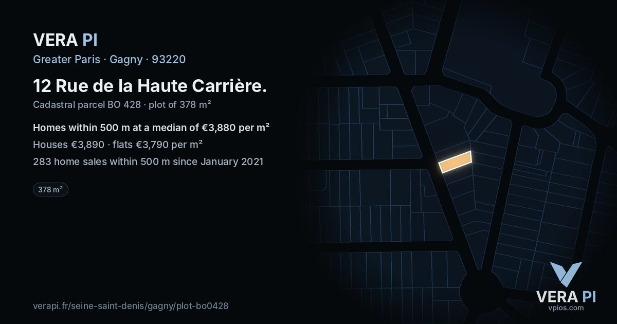12 Rue de la Haute Carrière, Gagny at night – the plot lit, the parcels around coloured by the prices near them