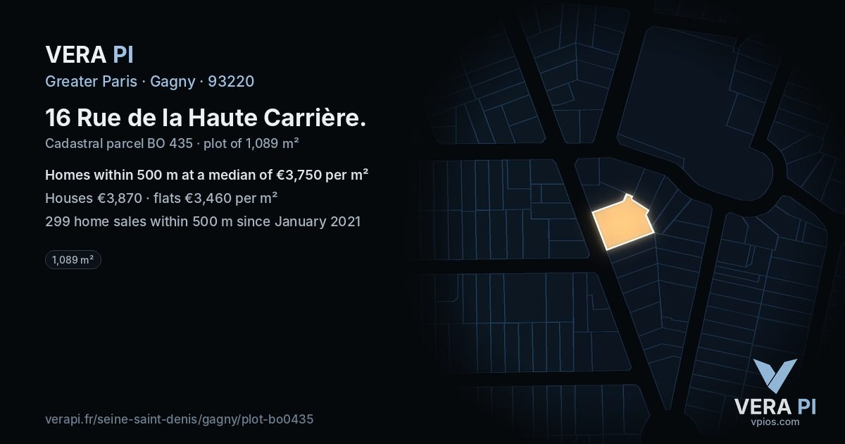 16 Rue de la Haute Carrière, Gagny at night – the plot lit, the parcels around coloured by the prices near them