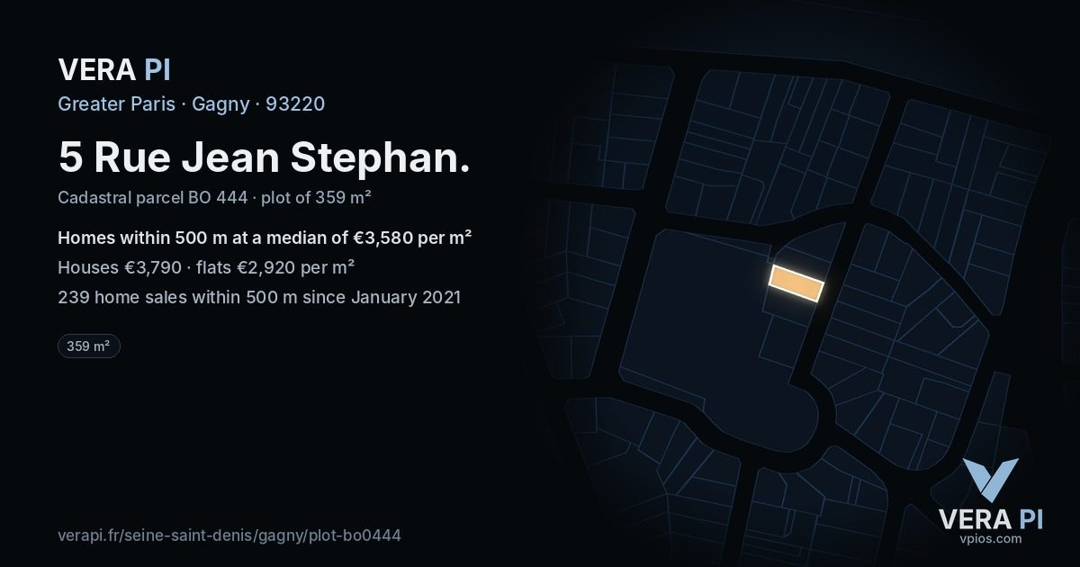 5 Rue Jean Stephan, Gagny at night – the plot lit, the parcels around coloured by the prices near them