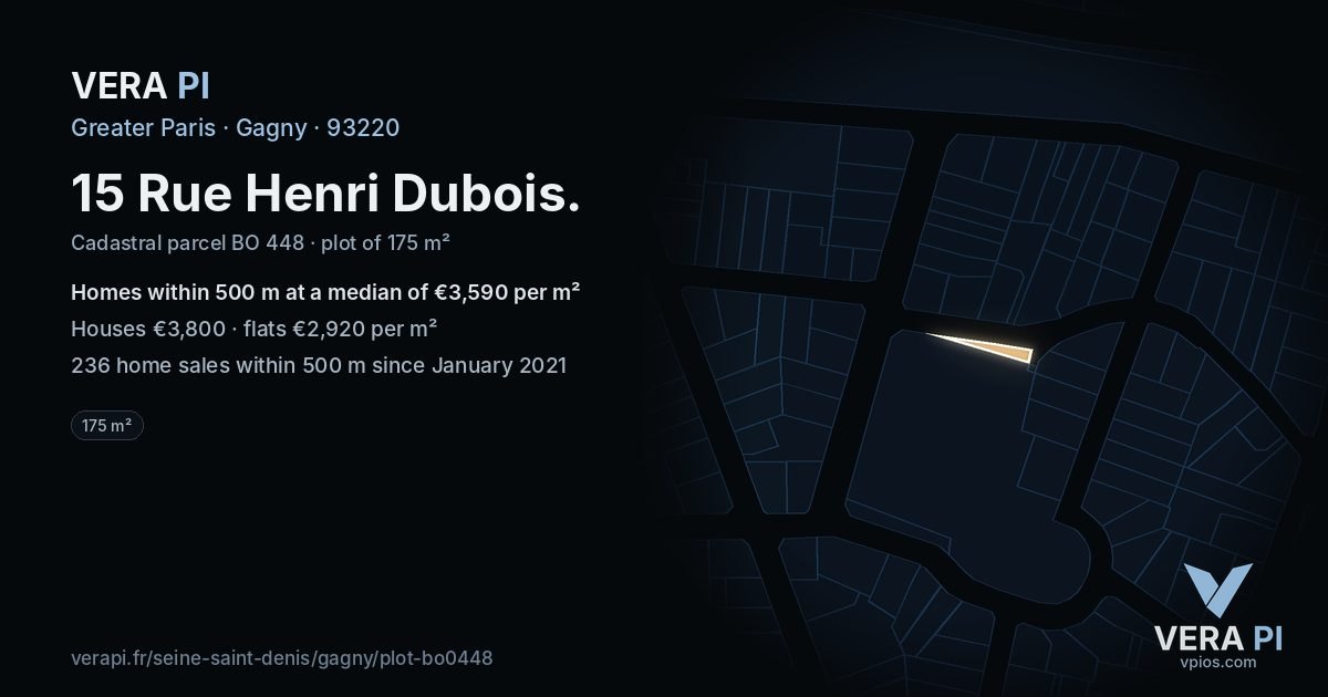 15 Rue Henri Dubois, Gagny at night – the plot lit, the parcels around coloured by the prices near them