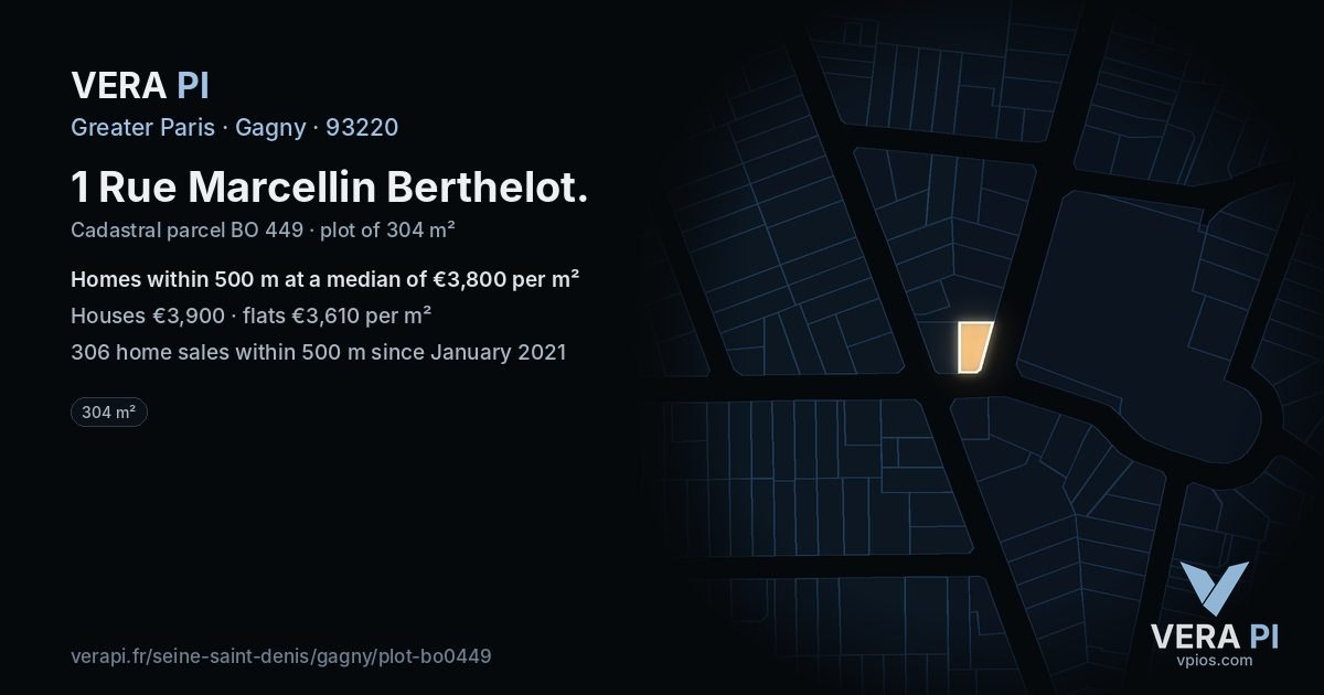 1 Rue Marcellin Berthelot, Gagny at night – the plot lit, the parcels around coloured by the prices near them