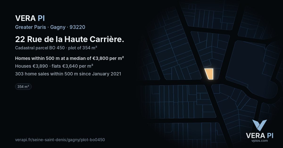 22 Rue de la Haute Carrière, Gagny at night – the plot lit, the parcels around coloured by the prices near them