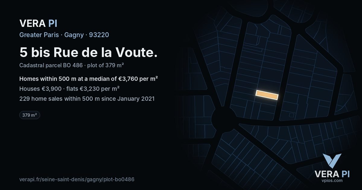 5 bis Rue de la Voute, Gagny at night – the plot lit, the parcels around coloured by the prices near them