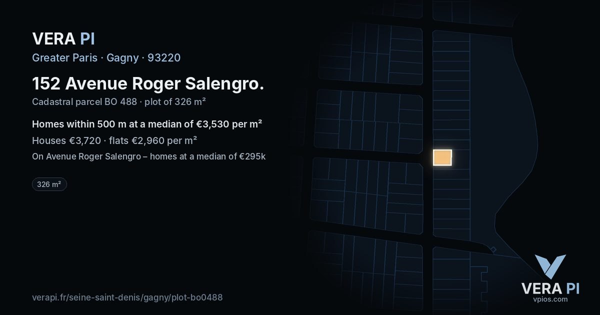 152 Avenue Roger Salengro, Gagny at night – the plot lit, the parcels around coloured by the prices near them