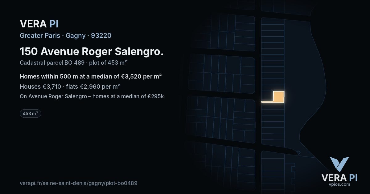 150 Avenue Roger Salengro, Gagny at night – the plot lit, the parcels around coloured by the prices near them