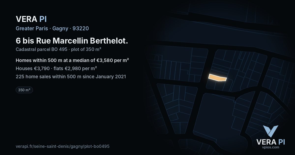 6 bis Rue Marcellin Berthelot, Gagny at night – the plot lit, the parcels around coloured by the prices near them