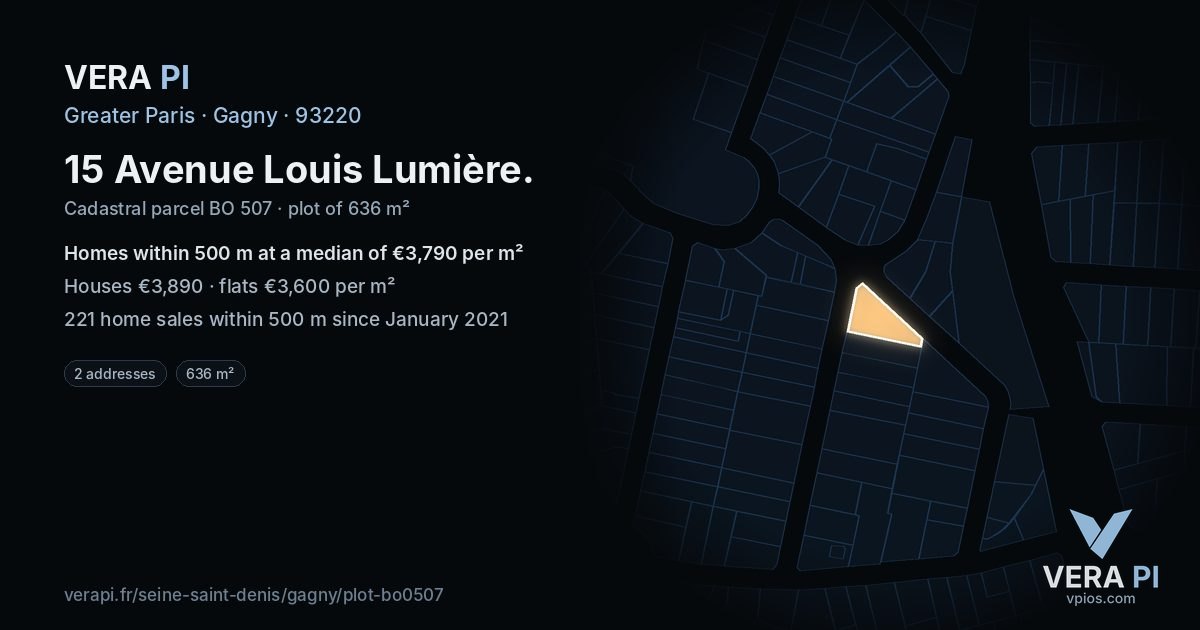 15 Avenue Louis Lumière, Gagny at night – the plot lit, the parcels around coloured by the prices near them