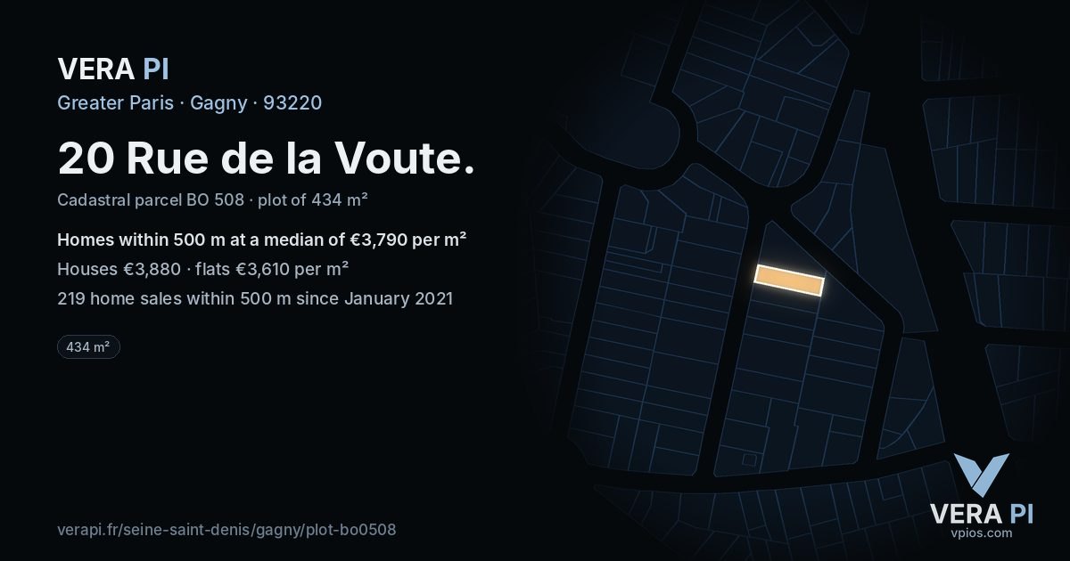 20 Rue de la Voute, Gagny at night – the plot lit, the parcels around coloured by the prices near them