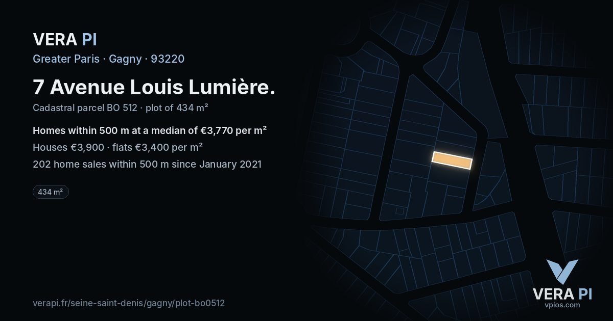 7 Avenue Louis Lumière, Gagny at night – the plot lit, the parcels around coloured by the prices near them
