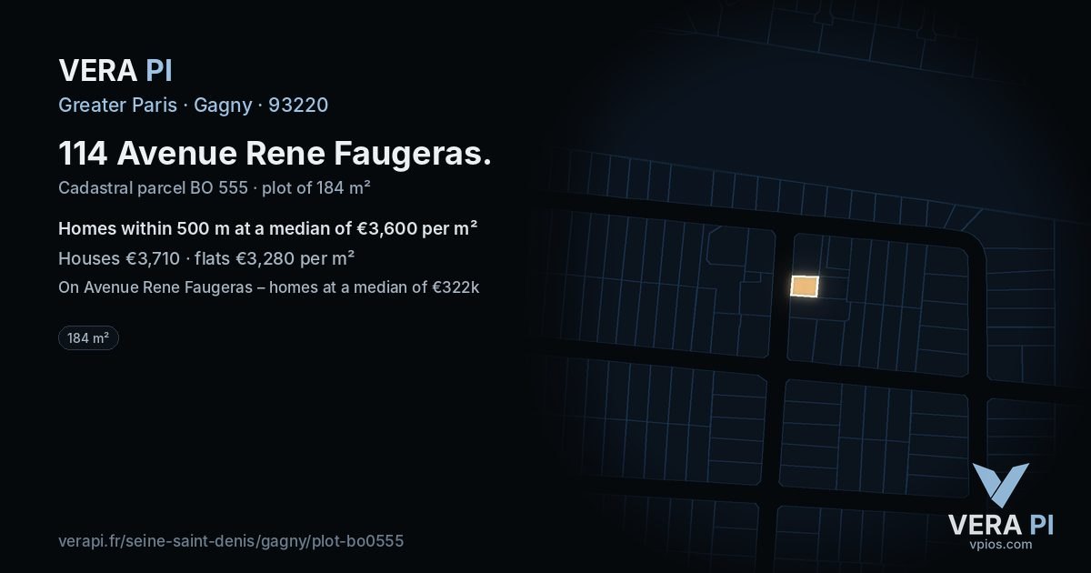 114 Avenue Rene Faugeras, Gagny at night – the plot lit, the parcels around coloured by the prices near them