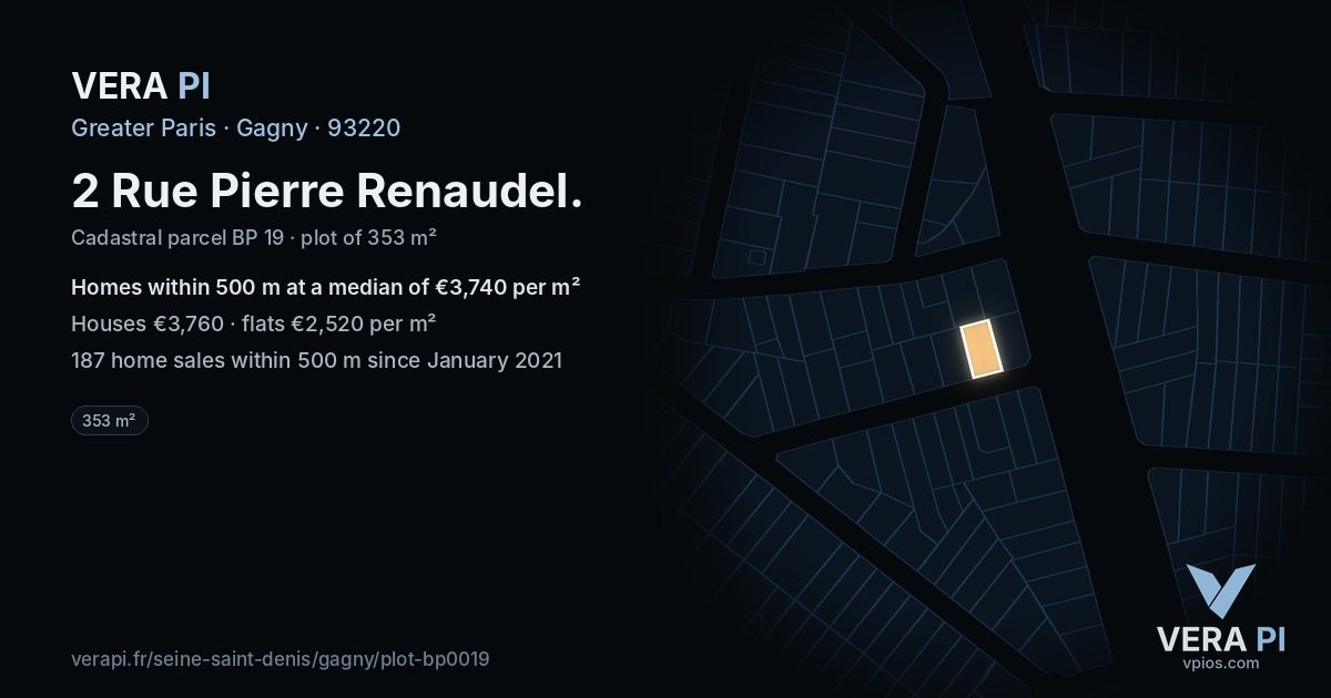 2 Rue Pierre Renaudel, Gagny at night – the plot lit, the parcels around coloured by the prices near them