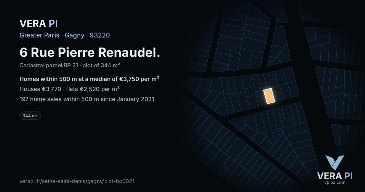6 Rue Pierre Renaudel, Gagny at night – the plot lit, the parcels around coloured by the prices near them