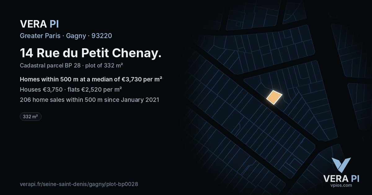14 Rue du Petit Chenay, Gagny at night – the plot lit, the parcels around coloured by the prices near them