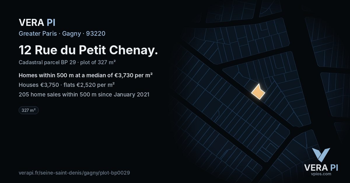 12 Rue du Petit Chenay, Gagny at night – the plot lit, the parcels around coloured by the prices near them