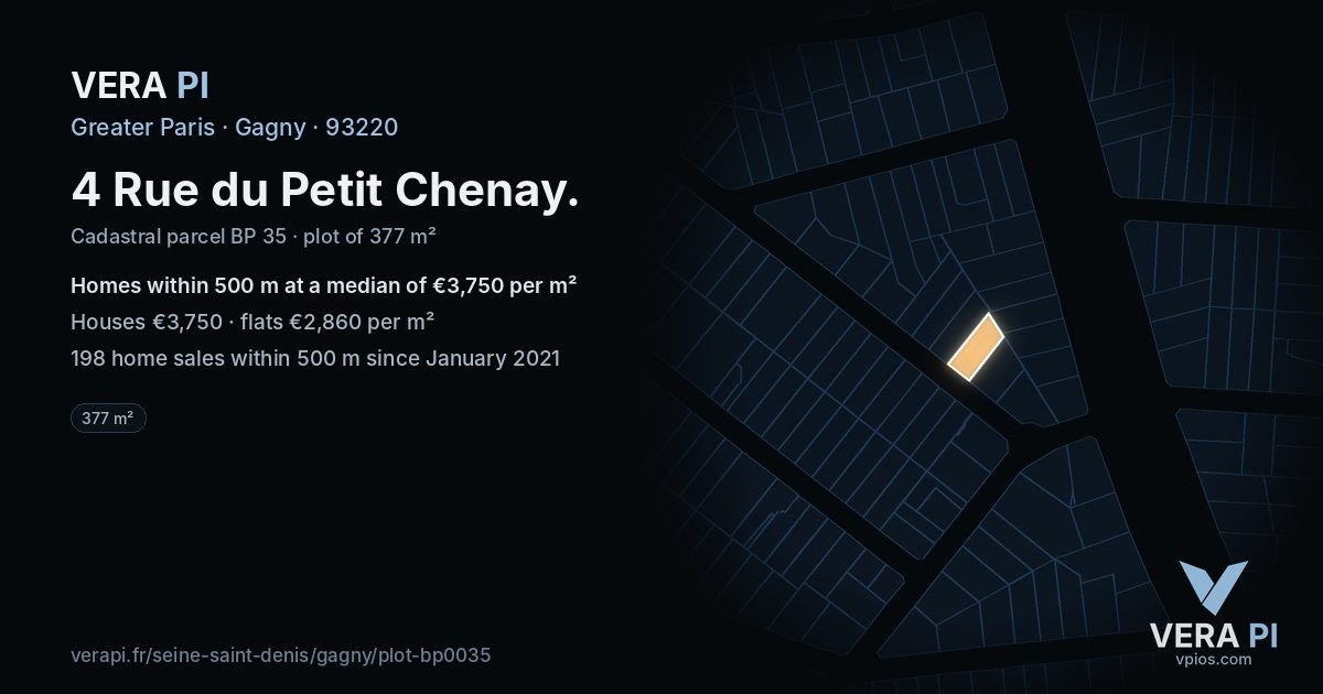 4 Rue du Petit Chenay, Gagny at night – the plot lit, the parcels around coloured by the prices near them