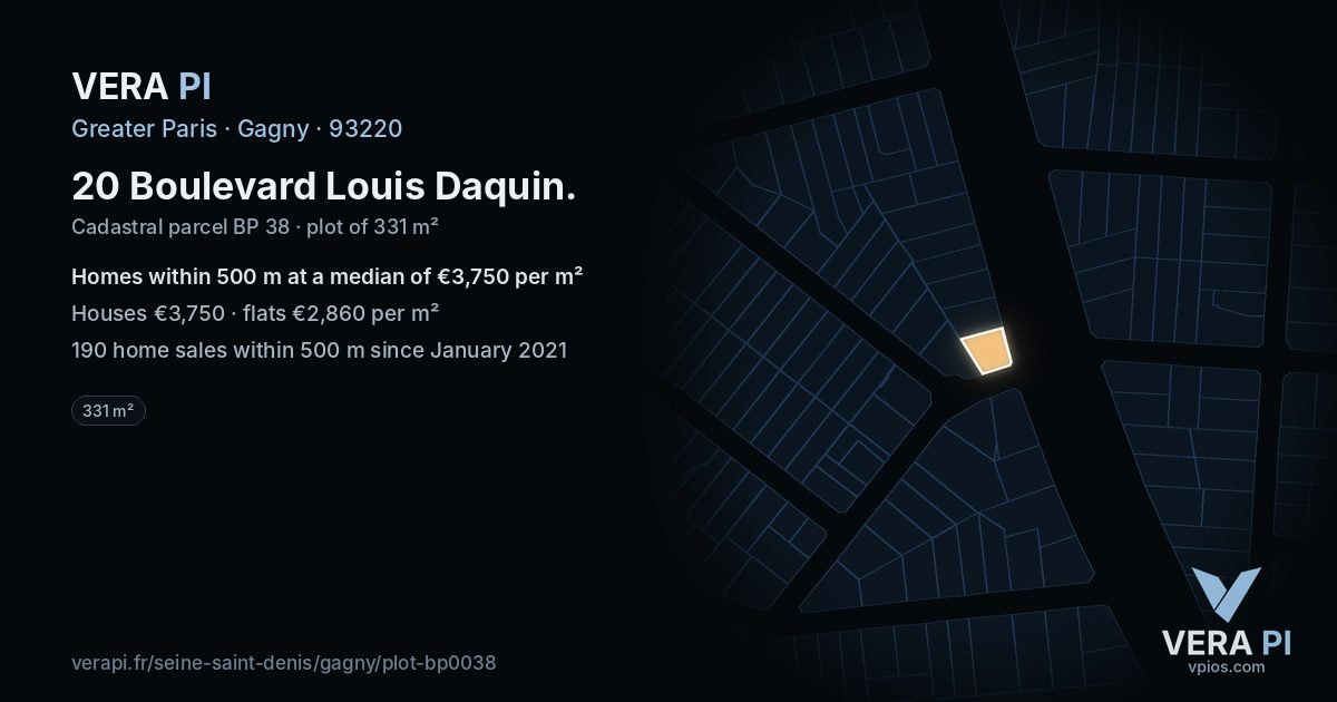 20 Boulevard Louis Daquin, Gagny at night – the plot lit, the parcels around coloured by the prices near them
