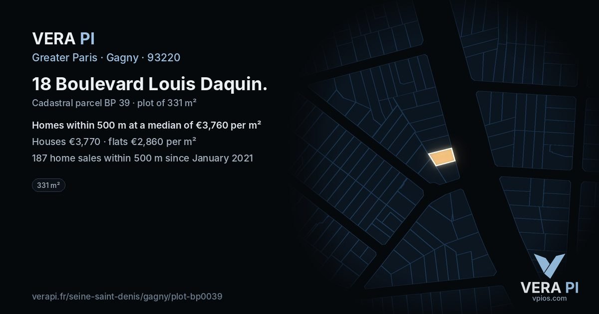 18 Boulevard Louis Daquin, Gagny at night – the plot lit, the parcels around coloured by the prices near them