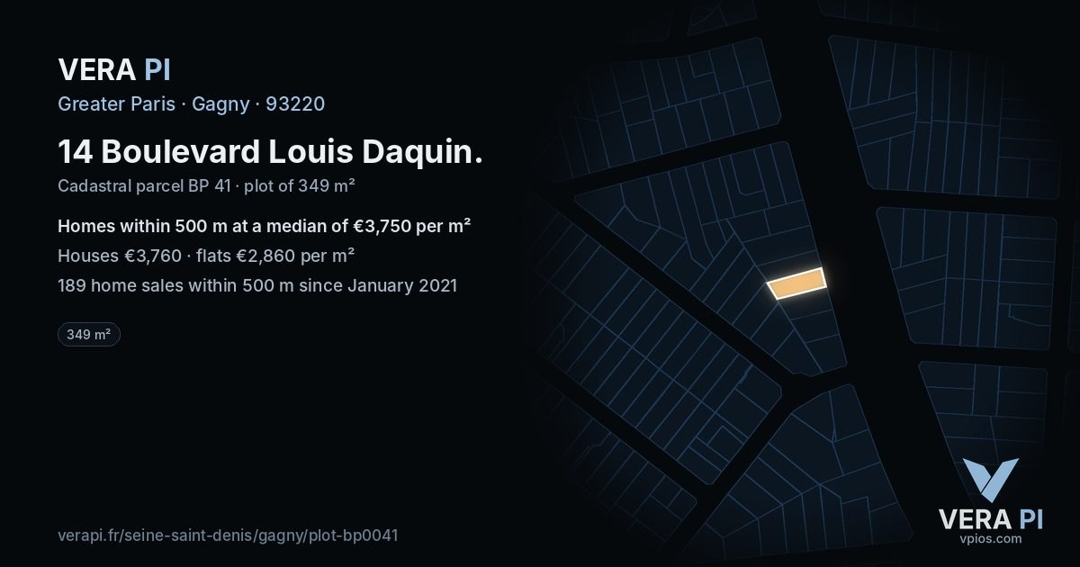 14 Boulevard Louis Daquin, Gagny at night – the plot lit, the parcels around coloured by the prices near them