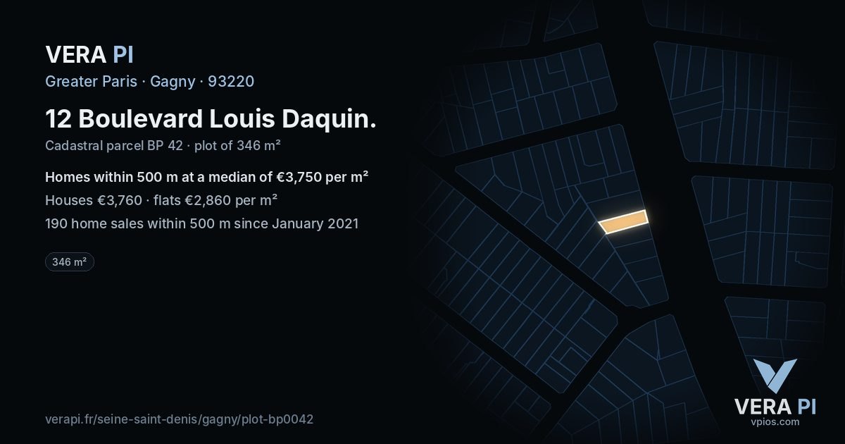 12 Boulevard Louis Daquin, Gagny at night – the plot lit, the parcels around coloured by the prices near them