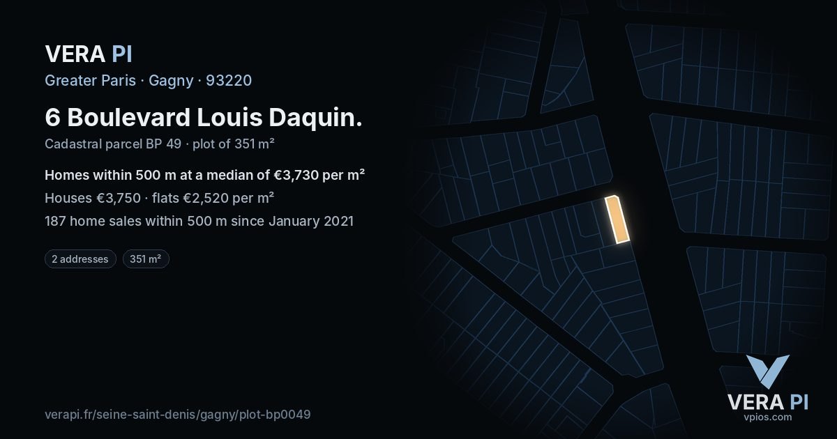 6 Boulevard Louis Daquin, Gagny at night – the plot lit, the parcels around coloured by the prices near them