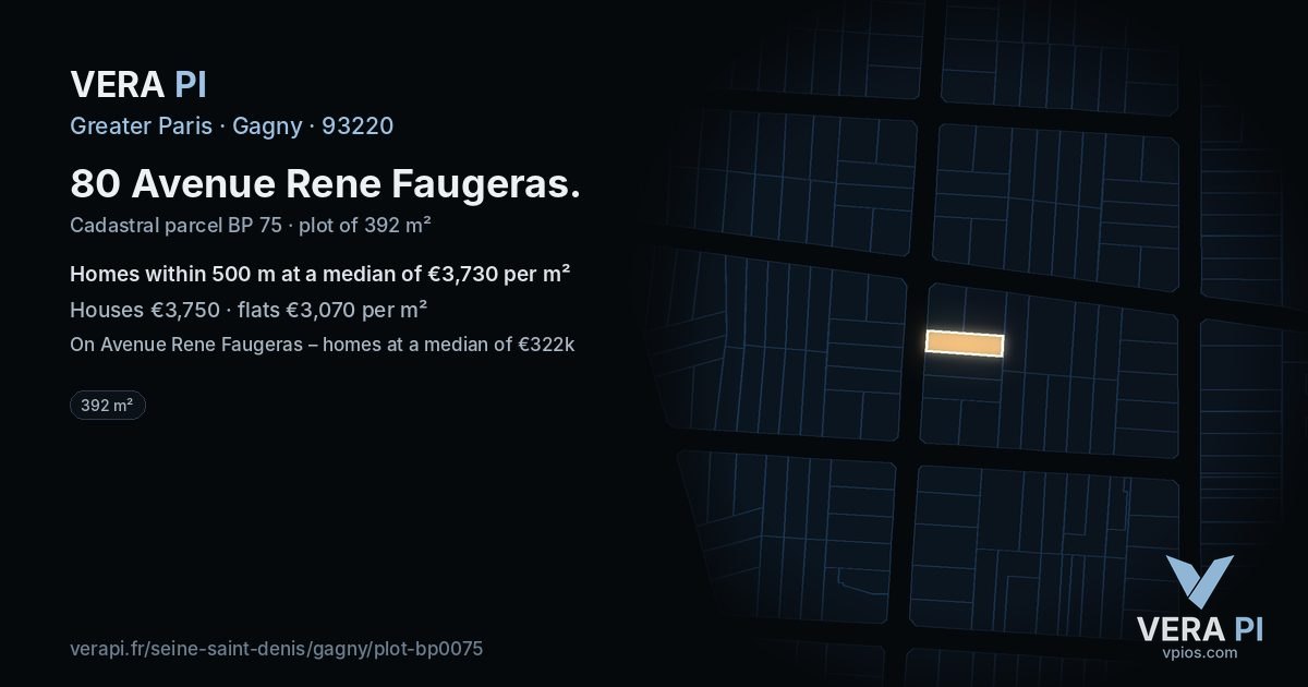 80 Avenue Rene Faugeras, Gagny at night – the plot lit, the parcels around coloured by the prices near them