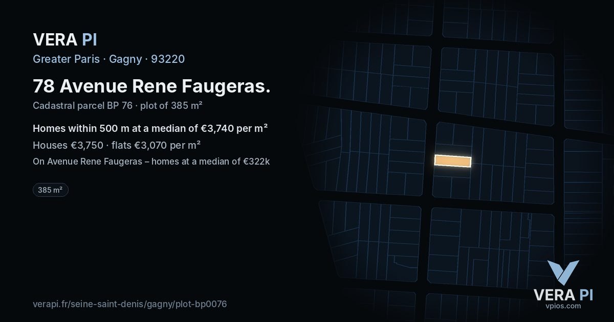 78 Avenue Rene Faugeras, Gagny at night – the plot lit, the parcels around coloured by the prices near them