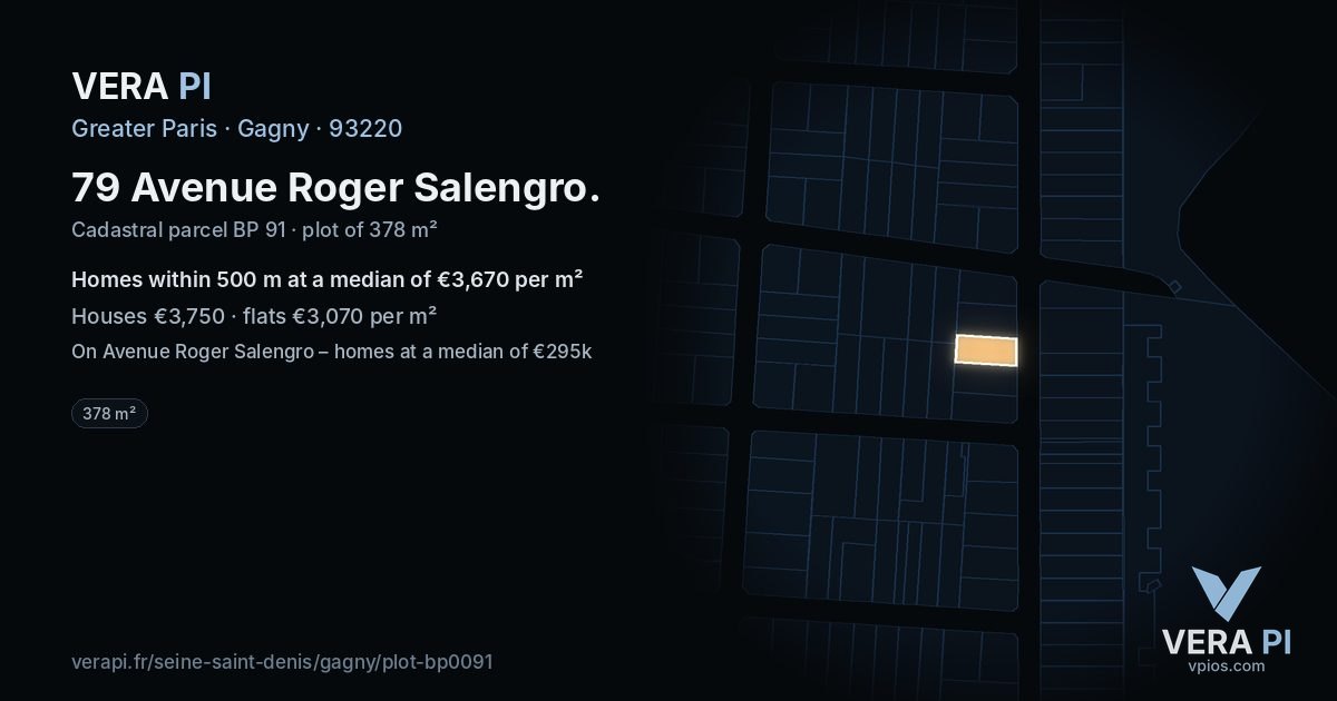 79 Avenue Roger Salengro, Gagny at night – the plot lit, the parcels around coloured by the prices near them