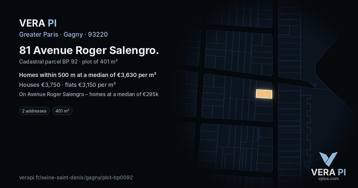 81 Avenue Roger Salengro, Gagny at night – the plot lit, the parcels around coloured by the prices near them