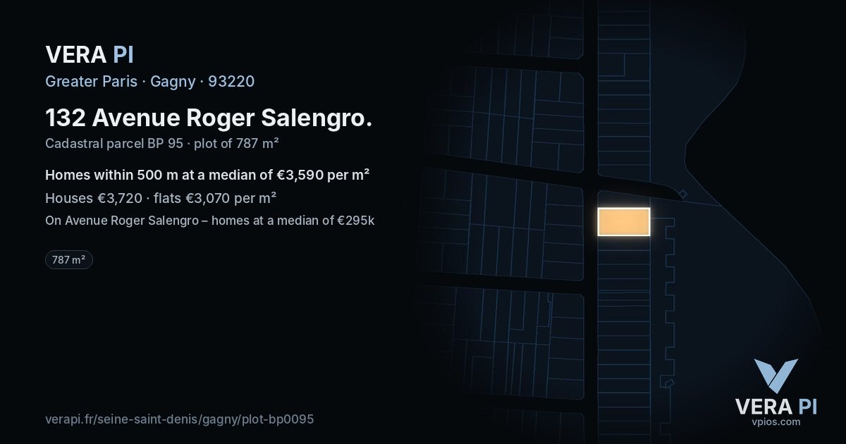 132 Avenue Roger Salengro, Gagny at night – the plot lit, the parcels around coloured by the prices near them