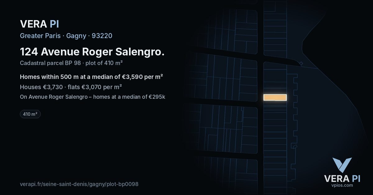 124 Avenue Roger Salengro, Gagny at night – the plot lit, the parcels around coloured by the prices near them