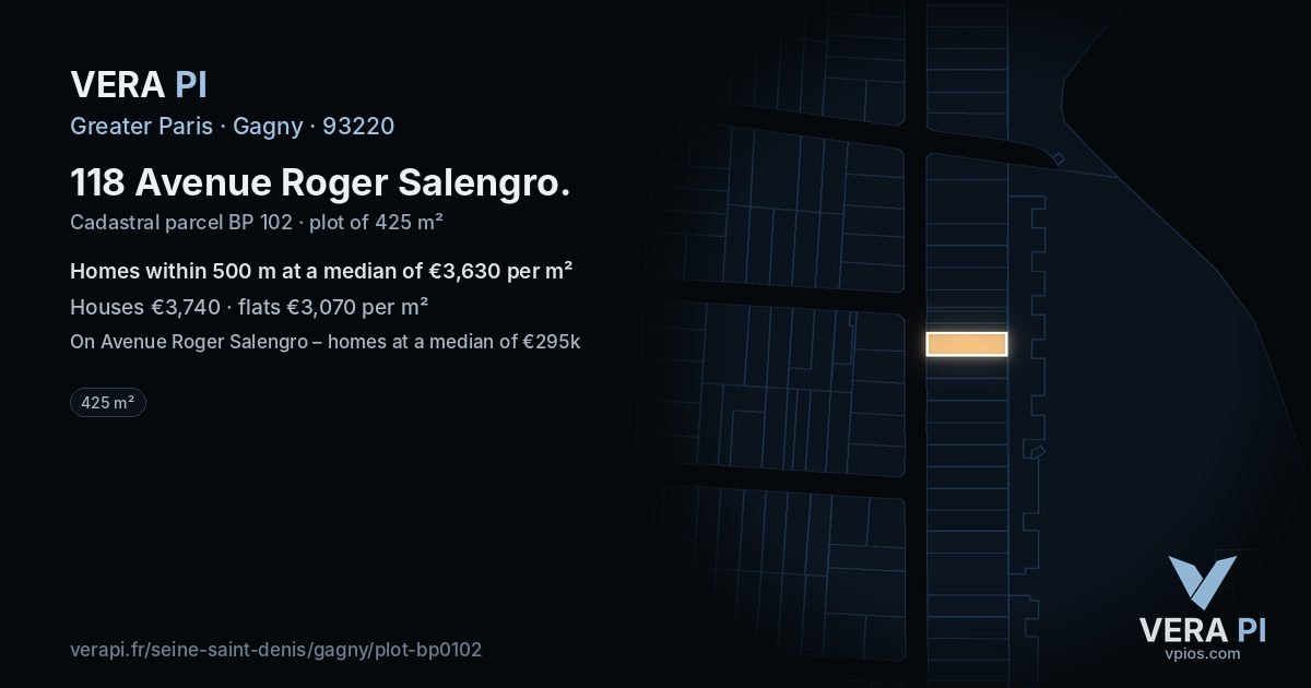118 Avenue Roger Salengro, Gagny at night – the plot lit, the parcels around coloured by the prices near them
