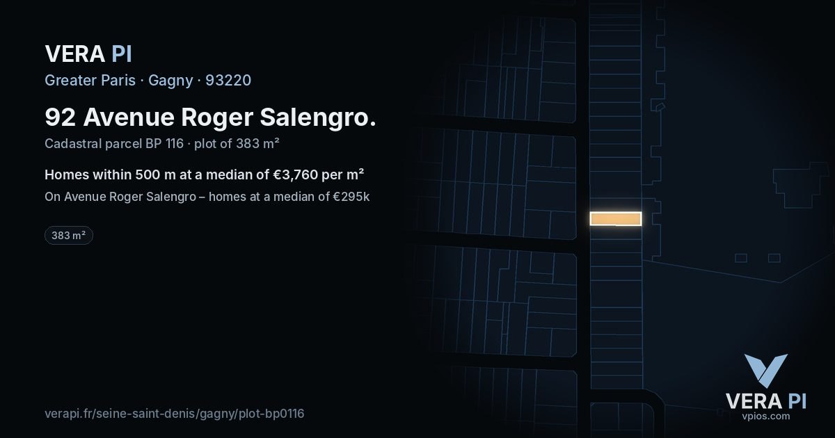 92 Avenue Roger Salengro, Gagny at night – the plot lit, the parcels around coloured by the prices near them