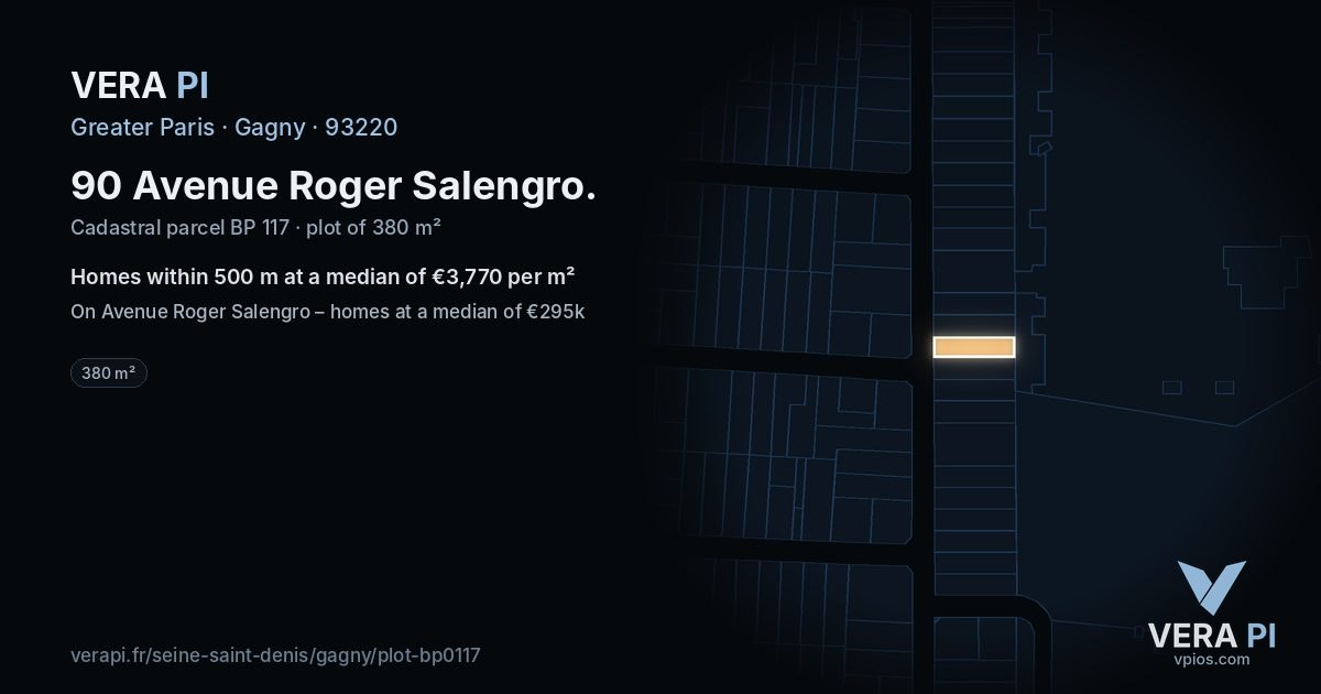 90 Avenue Roger Salengro, Gagny at night – the plot lit, the parcels around coloured by the prices near them
