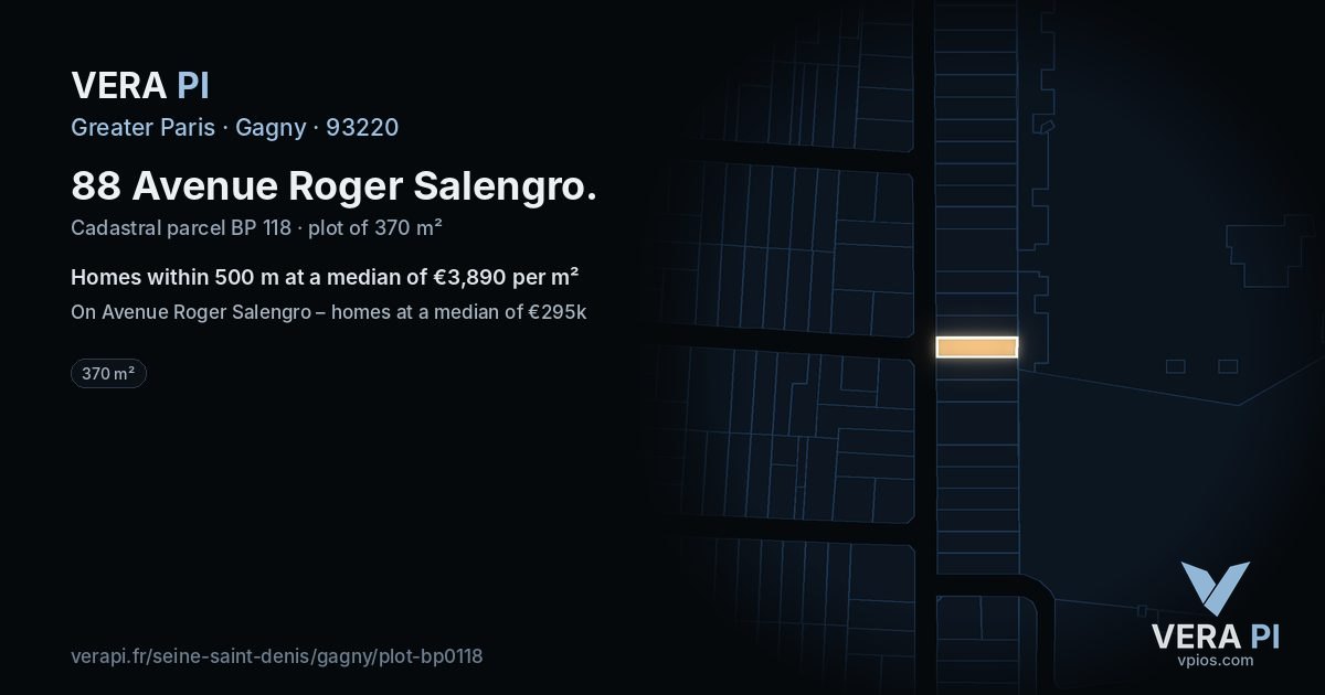88 Avenue Roger Salengro, Gagny at night – the plot lit, the parcels around coloured by the prices near them