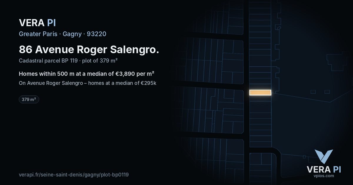86 Avenue Roger Salengro, Gagny at night – the plot lit, the parcels around coloured by the prices near them