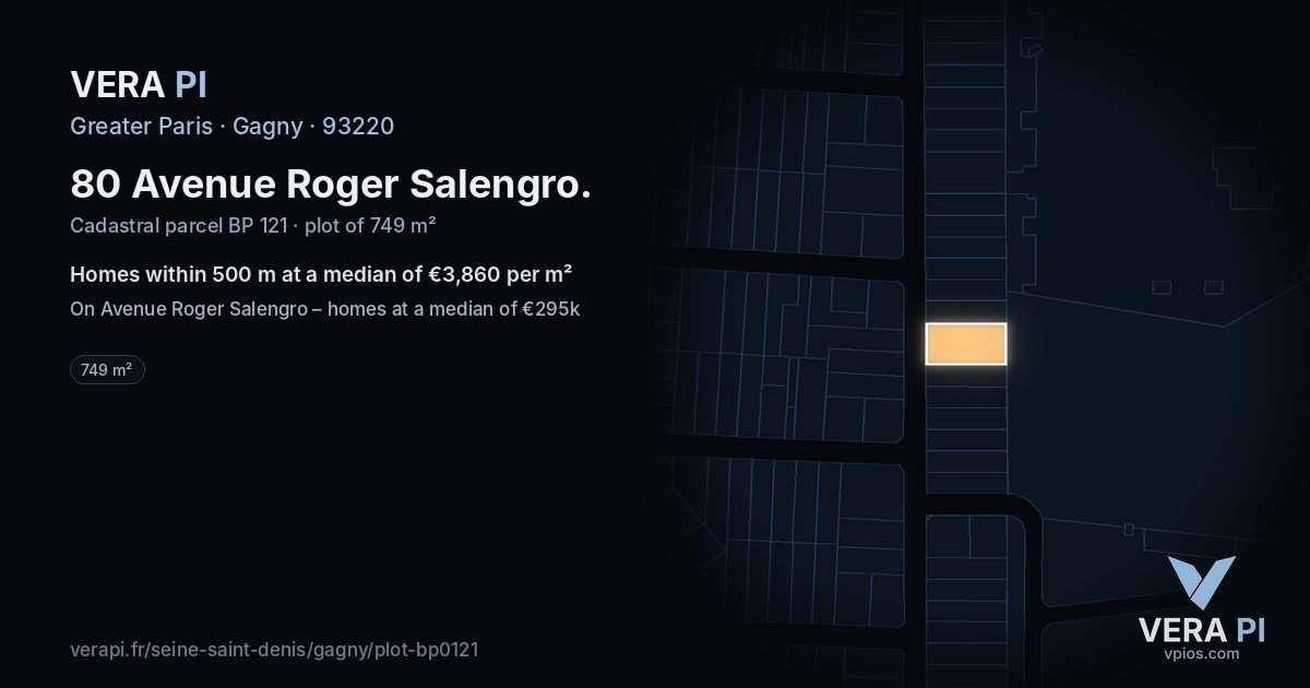 80 Avenue Roger Salengro, Gagny at night – the plot lit, the parcels around coloured by the prices near them