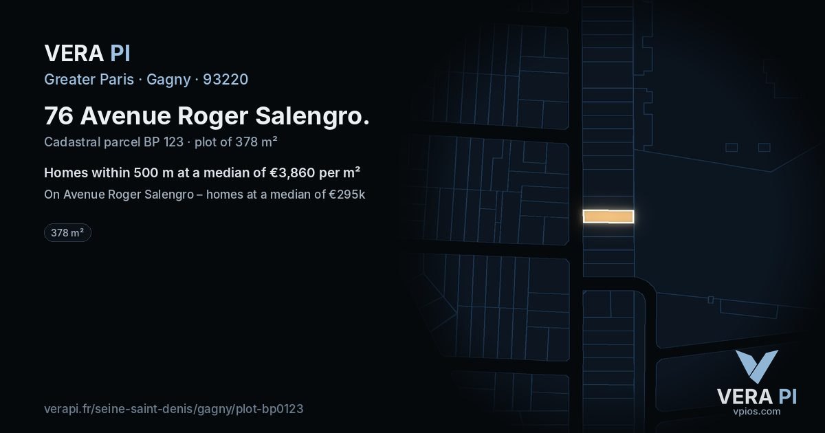 76 Avenue Roger Salengro, Gagny at night – the plot lit, the parcels around coloured by the prices near them