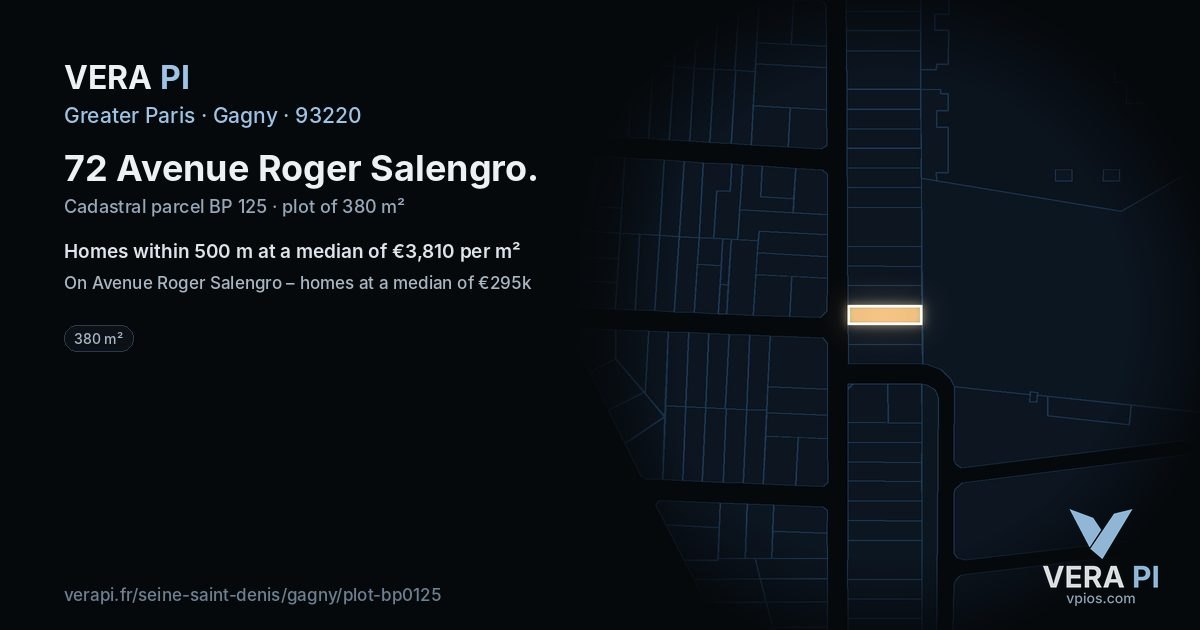 72 Avenue Roger Salengro, Gagny at night – the plot lit, the parcels around coloured by the prices near them